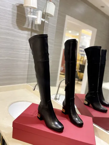 New Valentino women’s shoes Sports original GARAVANIVLOGO TYPE cowhide over-the-knee boots