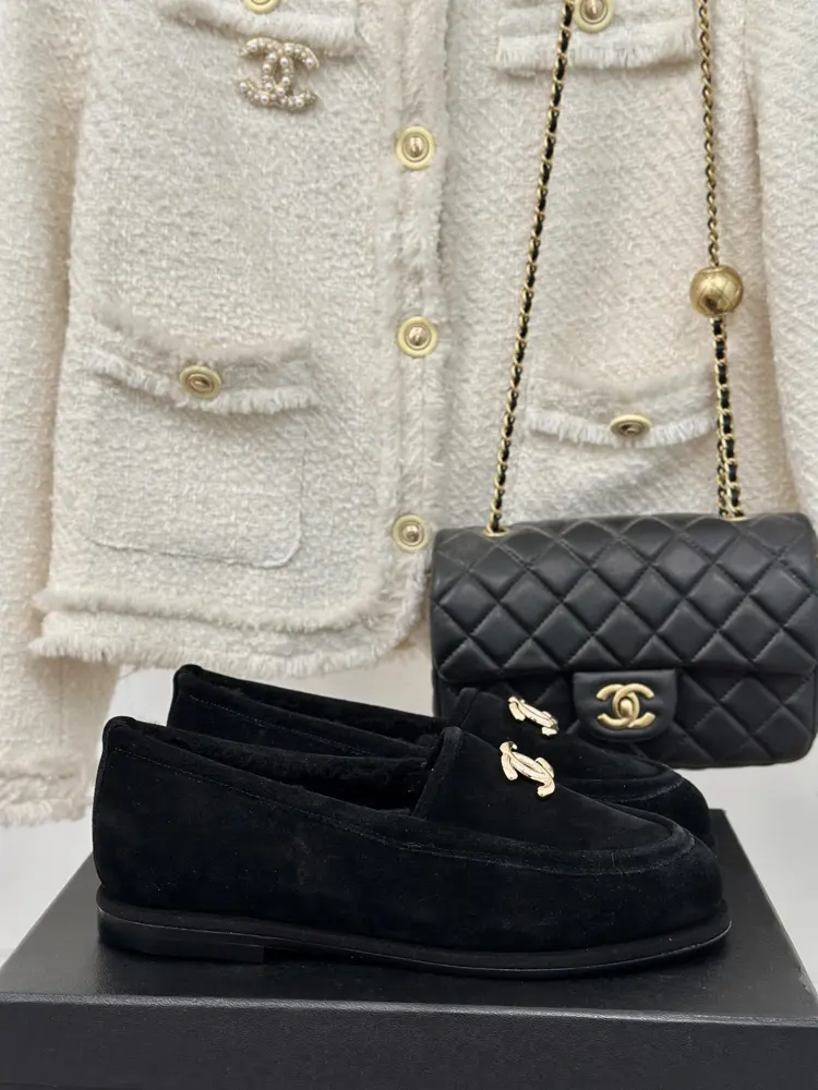 Chanel Double C furry loafers