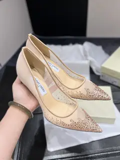 Jimmy Choo mesh rhinestone pointed shoes